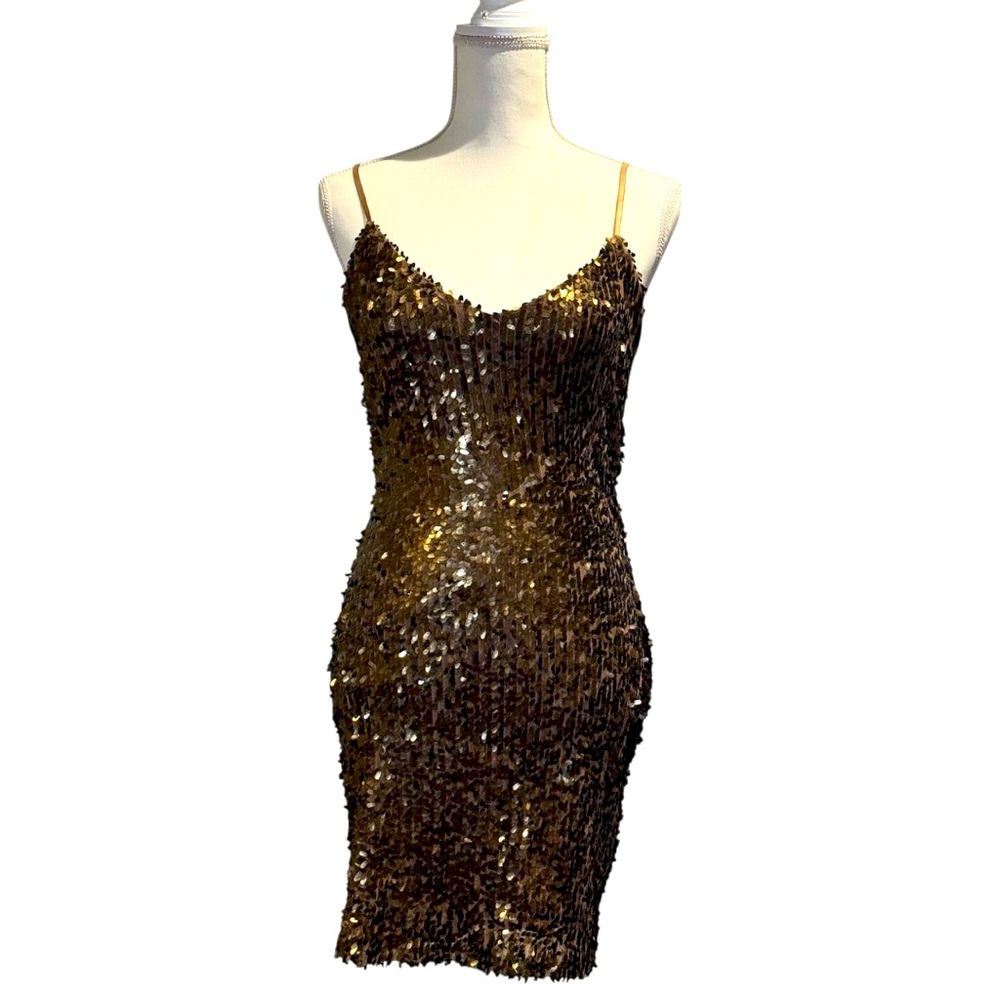 Short Gold sequin strap dress